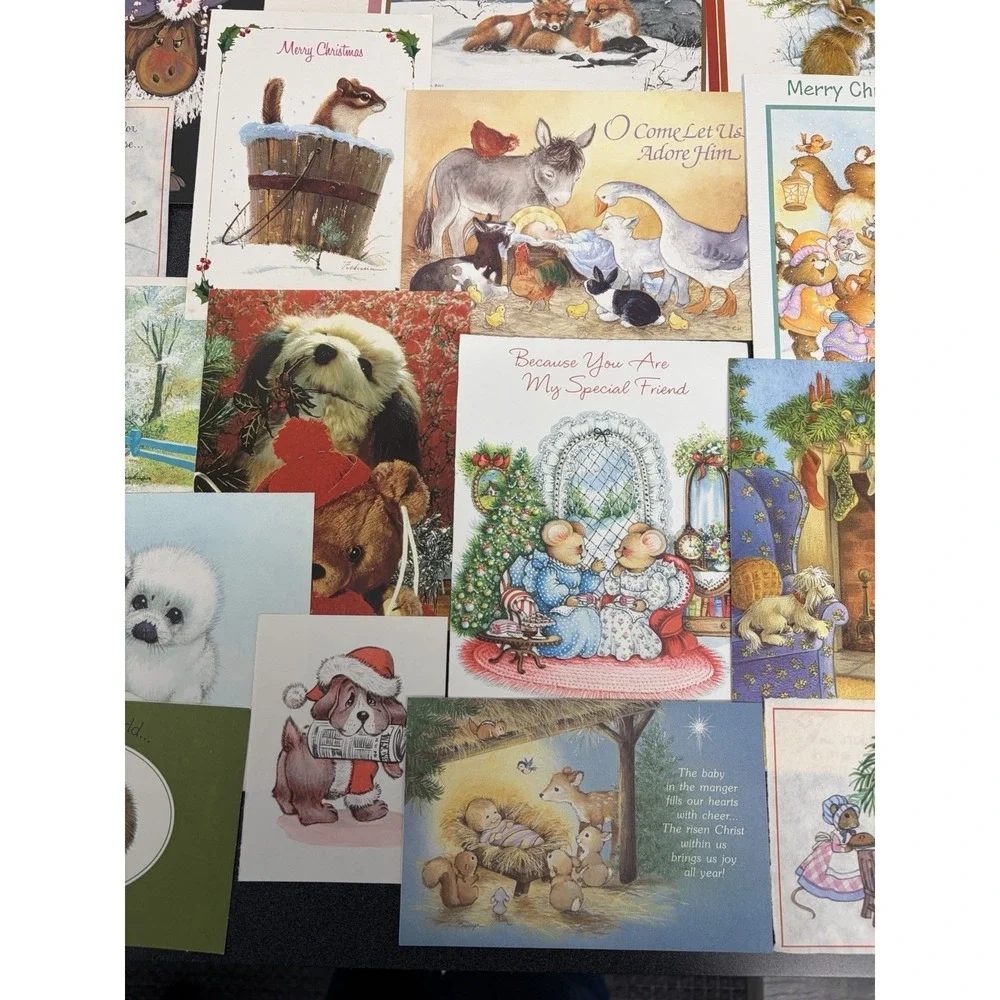 Vintage Animal Christmas Cards Fronts ONLY  Scrapbooking Crafts Decoupage 50+